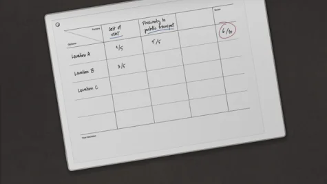 Decision matrix template on reMarkable Paper Pro