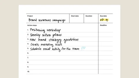 Project planning template with filled in content