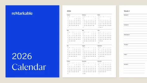 2026 Calendar workbook for reMarkable Paper Tablets