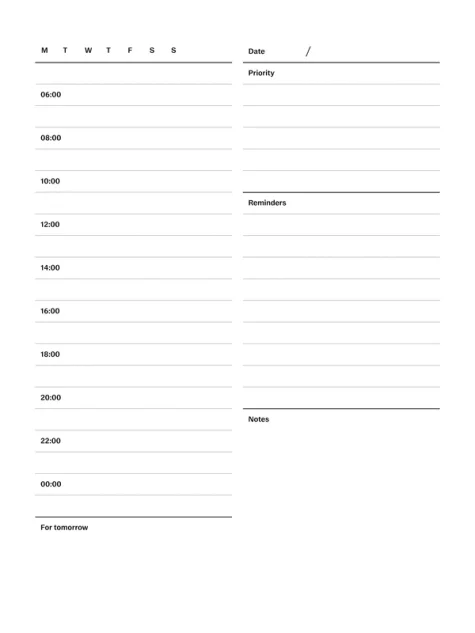 Daily planner template for reMarkable tablet