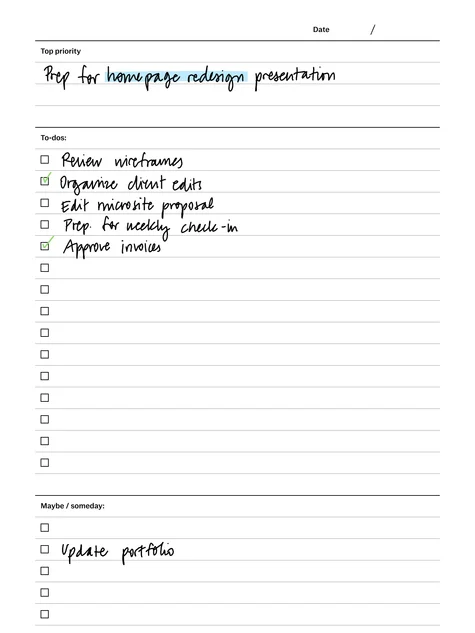 Daily to-dos template with filled in content
