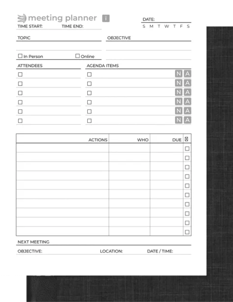 Meeting planner from My Deep Guide for the reMarkable tablet
