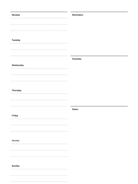 Weekly planner template for reMarkable tablet