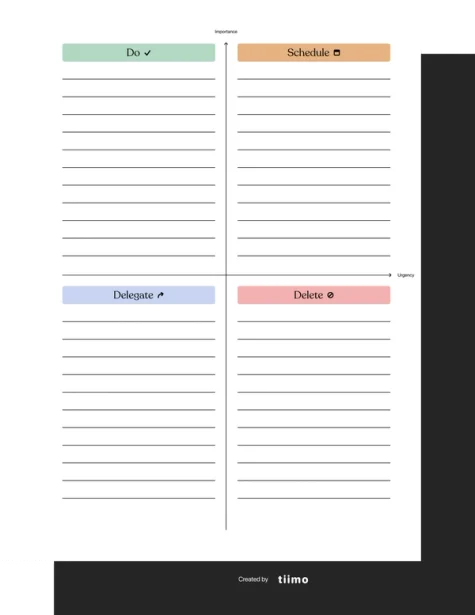 Eisenhower workbook from Tiimo for reMarkable paper tablets