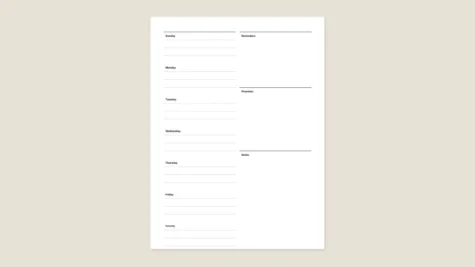 Weekly planner template (US) for reMarkable tablet 