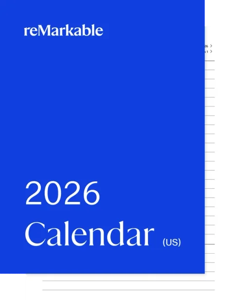 2026 Calendar (US) workbook for reMarkable Paper Tablets