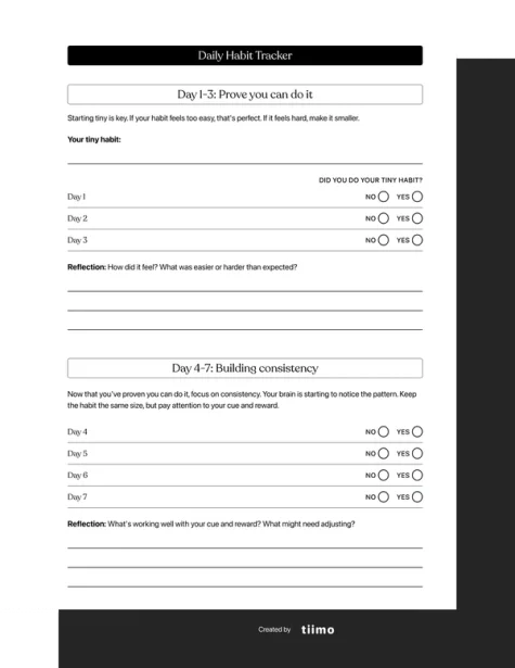 Habit Tracker workbook from Tiimo for reMarkable paper tablets